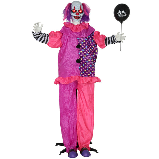Outsunny 5′7″ Scary Animated Clown Decoration standing on a black base holding a black balloon