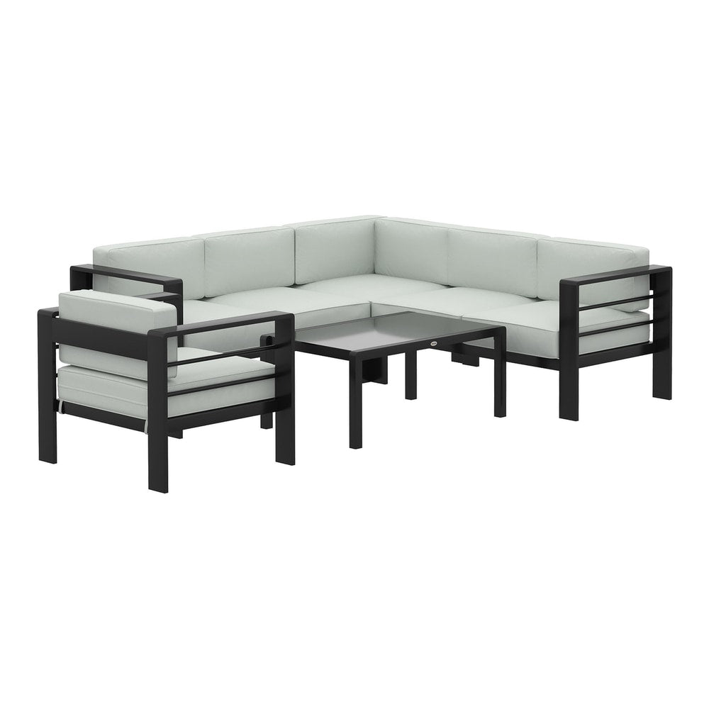 Outsunny 5-Piece Garden Corner Sofa Set with Cushions, a light grey aluminium furniture set with a coffee table