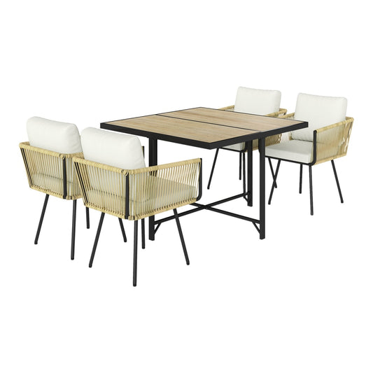 Outsunny 5 Piece Garden Furniture Set with a beige wood-plastic table and four stackable chairs
