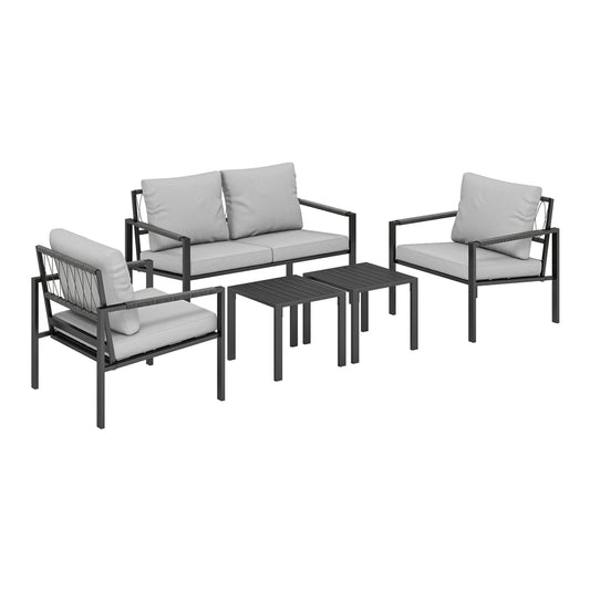 Outsunny 5 Piece Metal Garden Furniture Sofa Set with two armchairs, a loveseat and two coffee tables