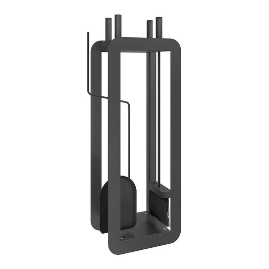 Outsunny 5 Pieces Fireplace Companion Set, a black metal stand holding a brush, shovel, poker and tongs