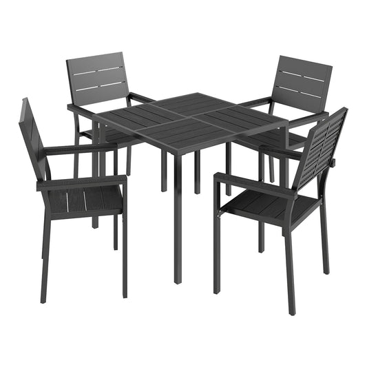 Outsunny 5 Pieces Garden Dining Set, a black square table with four chairs with armrests