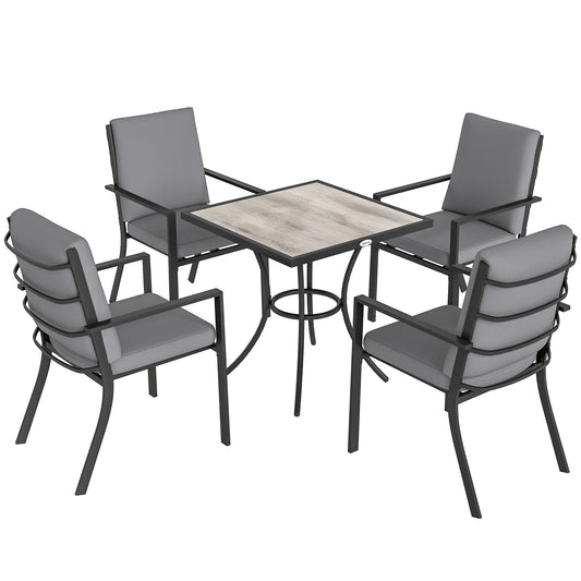 Outsunny 5 Pieces Outdoor Dining Set with Cushions, a square table and four chairs with grey cushions