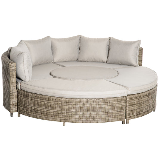 Outsunny 5 Pieces Outdoor PE Rattan Round Garden Daybed in Grey
