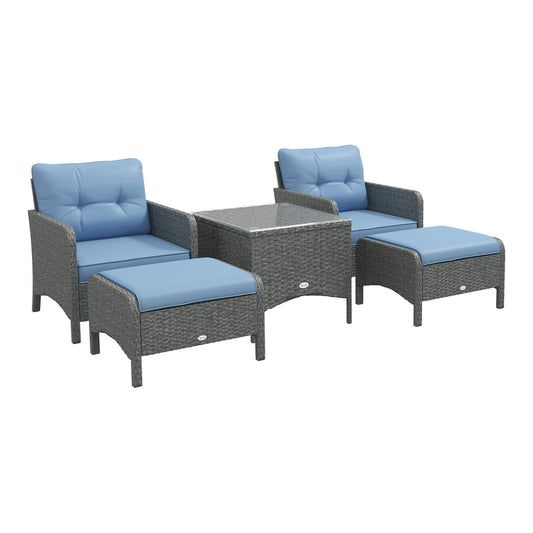 Outsunny 5 Pieces PE Rattan Garden Furniture Set in Blue