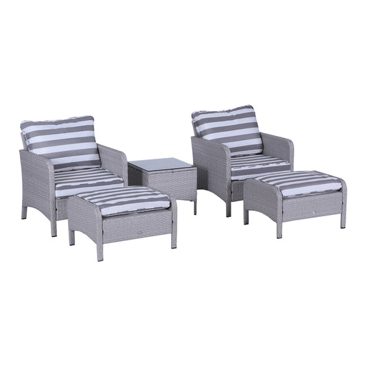 Outsunny 5 Pieces PE Rattan Garden Furniture Set in Grey and White