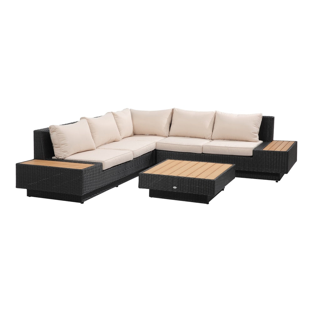 Outsunny 5-Seater Rattan Garden Furniture Outdoor Sectional Corner Sofa in Black