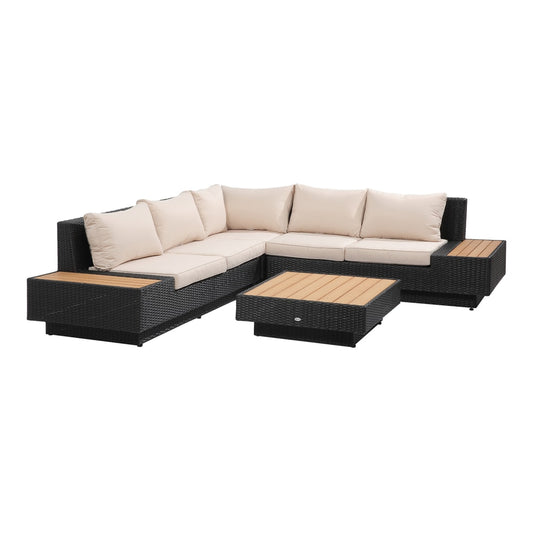 Outsunny 5-Seater Rattan Garden Furniture Outdoor Sectional Corner Sofa in Black
