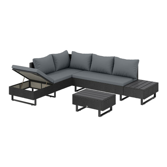 Outsunny 5 Seater Rattan Garden Furniture Set in Dark Grey