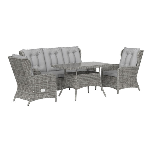 Outsunny 5 Seater Rattan Garden Furniture Set with Sofa in Grey