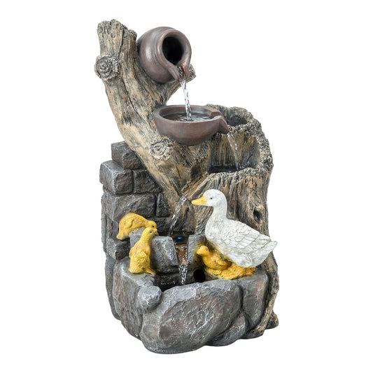 Outsunny 5-Tier Outdoor Waterfall Fountain with ducks and a pot at the top