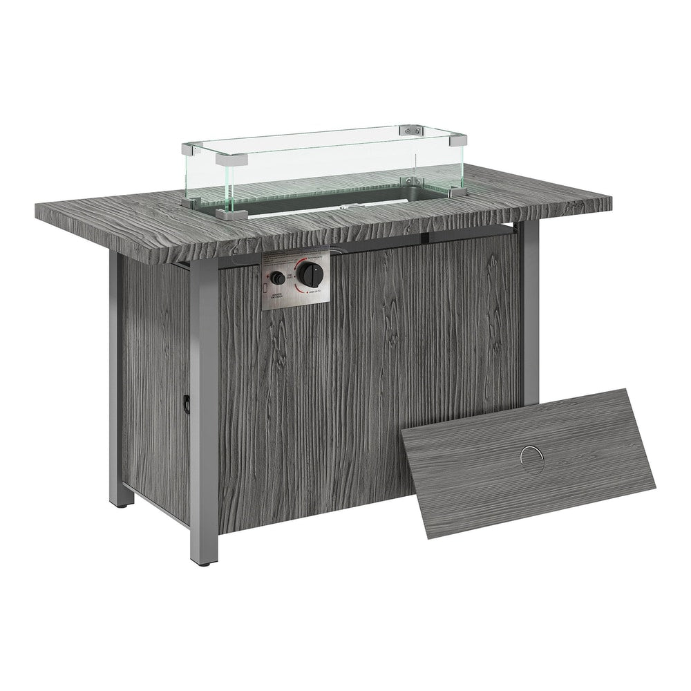 Outsunny 50,000 BTU Gas Fire Pit Table with cover and glass screen in dark grey wood effect finish