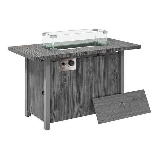 Outsunny 50,000 BTU Gas Fire Pit Table with cover and glass screen in dark grey wood effect finish