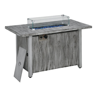 Outsunny 50,000 BTU Gas Fire Pit Table with a glass screen and a removable side panel