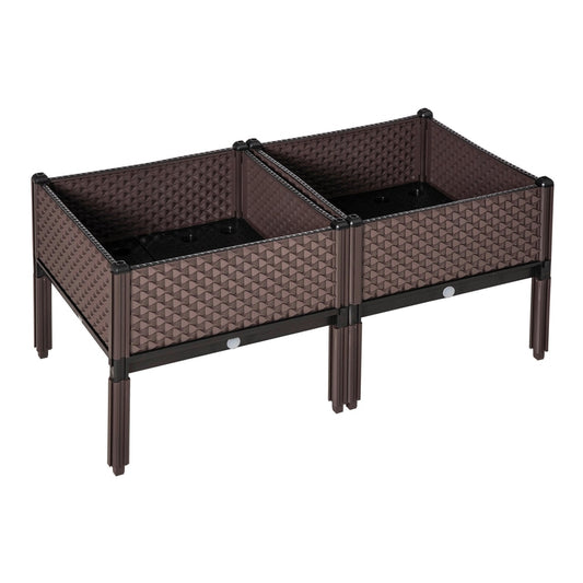 Outsunny 50cm x 50cm x 46.5cm Set of 2 41L Garden Raised Bed, two brown planters on legs