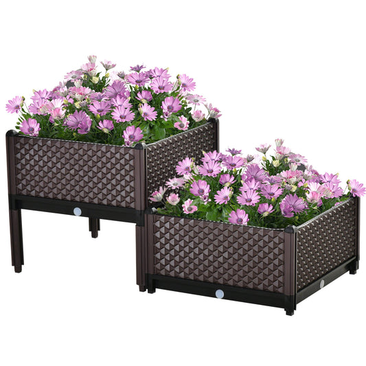 Outsunny x 46.5cm Set of 2 41L Plastic Raised Garden Bed filled with pink and purple flowers