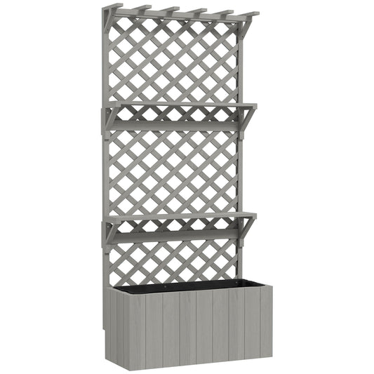 Outsunny 52L Wooden Planter, with trellis and shelves in grey