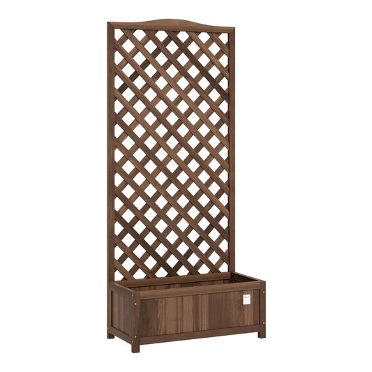 Outsunny 53L Garden Wooden Planter Box with trellis, a freestanding raised bed for flowers and climbing plants