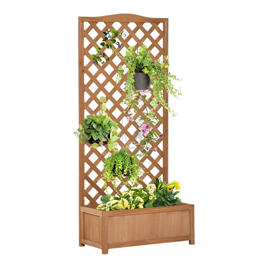 Outsunny 53L Garden Wooden Planter Box with trellis standing freestanding