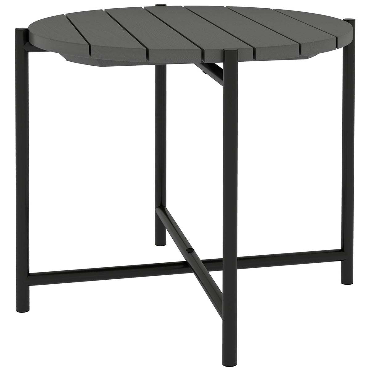 Outsunny 54 cm Round Outdoor Side Table with slatted wood top and dark grey metal frame