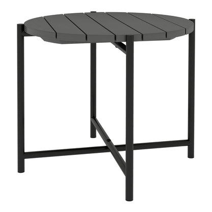 Outsunny 54 cm Round Outdoor Side Table with slatted wood top and dark grey metal frame