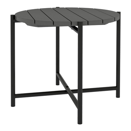Outsunny 54 cm Round Outdoor Side Table with slatted wood top and dark grey metal frame