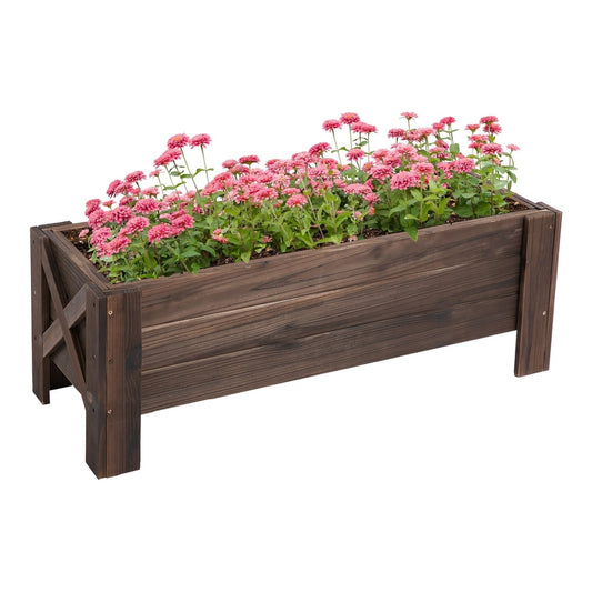Outsunny 58L Garden Raised Bed Planter Grow Containers filled with pink flowers on a white background