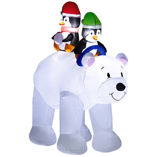 Outsunny 6.4ft Inflatable Polar Bear and Penguin Christmas Inflatable in White