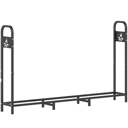 Outsunny 6.5 FT Steel Firewood Log Rack, a black metal stand with decorative bonfire cutouts on the uprights