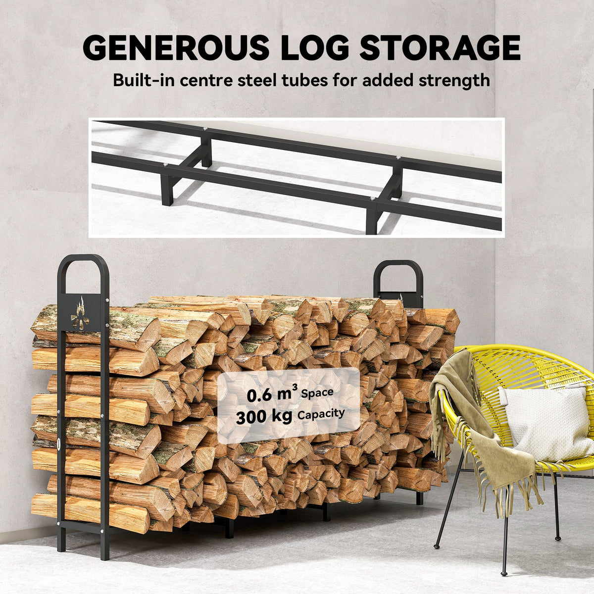 The log storage shelf filled with logs, showing the capacity text