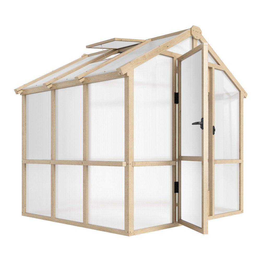 Outsunny Polycarbonate Greenhouse with wooden frame and open door