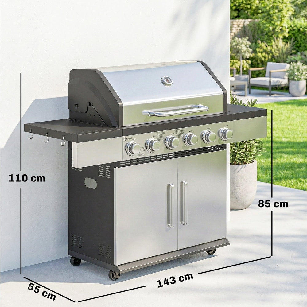 Dimensions of the large gas BBQ grill shown with measurements in cm