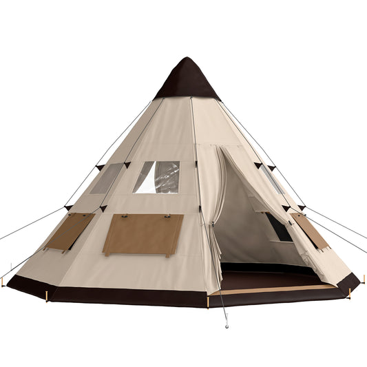 Outsunny 6 Men Tipi Tent with Carry Bag in Khaki