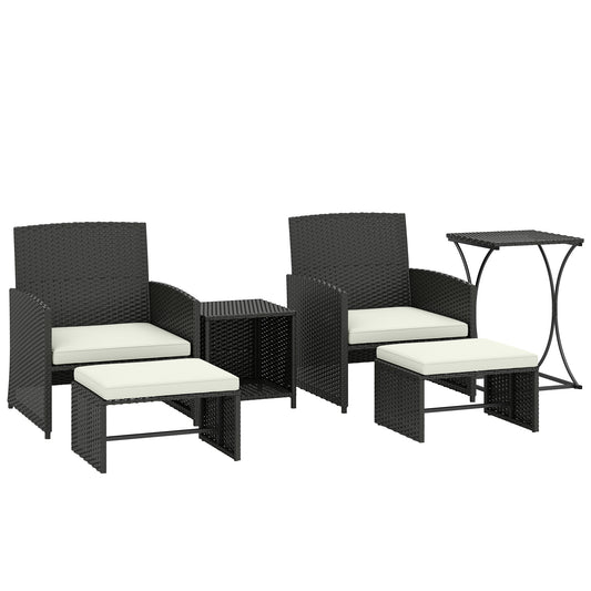 Outsunny 6 Piece Rattan Garden Furniture set with two chairs, two footstools and two nesting tables