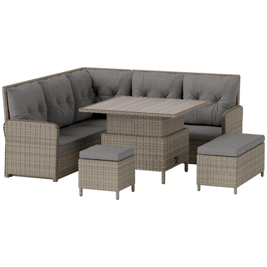 Outsunny 6 Pieces Outdoor PE Rattan Garden Furniture set with corner sofa and liftable coffee table