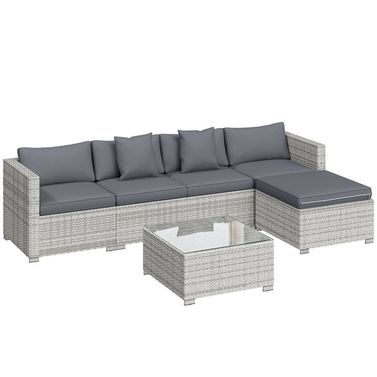 Outsunny 6 Pieces Rattan Corner Sofa Set in Mixed Grey