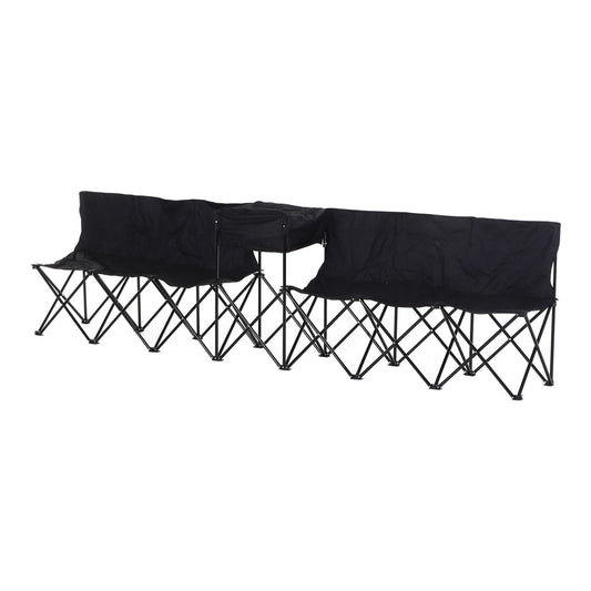 Outsunny 6 Seat Folding Sports Bench a black portable bench with a metal frame