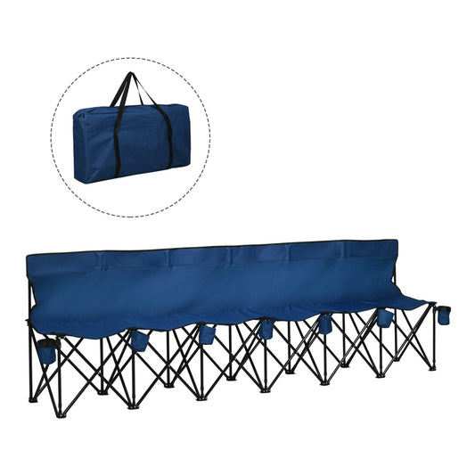 Outsunny 6 Seater Folding Camping Chair in blue with carry bag shown folded