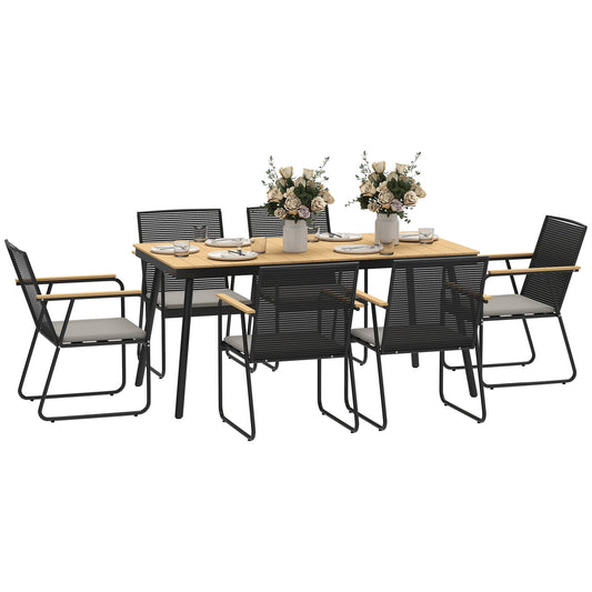 Outsunny 6 Seater Garden Dining Set with Soft Cushions, a rectangular table and six chairs
