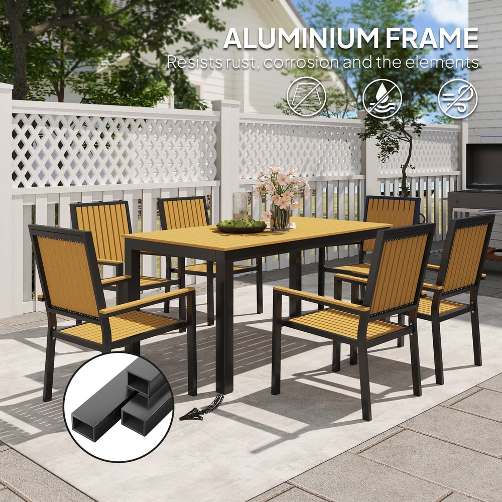 The aluminium frame of the garden dining table and chairs set