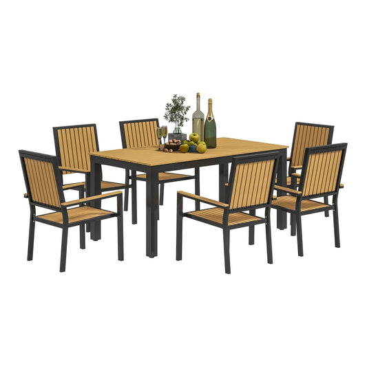 Outsunny 6 Seater Garden Dining Set with Stackable Chairs, a table and six chairs