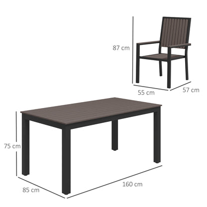 Dimensions of the garden dining set table and chairs