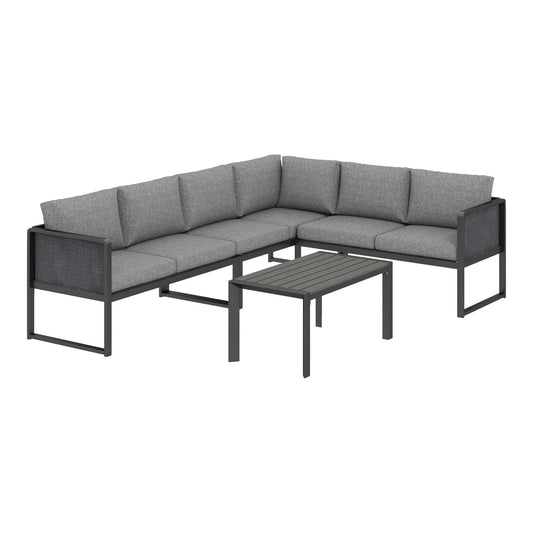 Outsunny 6 Seater Metal Garden Furniture Corner Sofa Set with dark grey texteline seats and cushions
