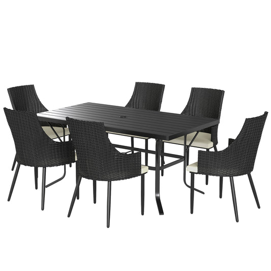 Outsunny 6 Seater Rattan Dining Set with Cushions in Cream White