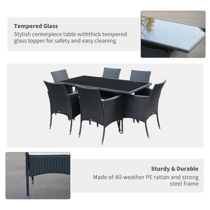 Close-up of the black rattan dining set table edge and a view of the rattan weave on an armchair
