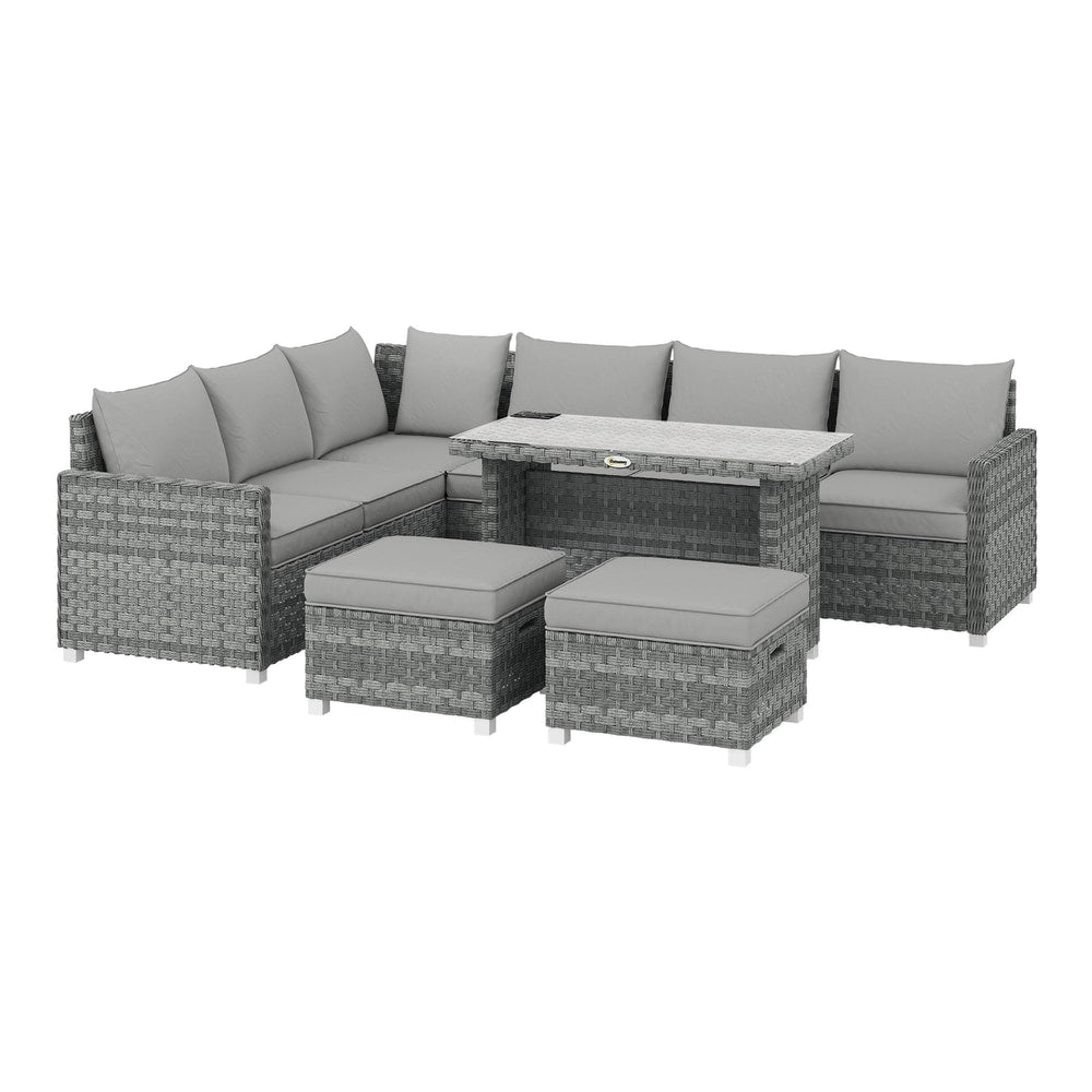 Outsunny 6 Seater Rattan Garden Furniture Set with three sofas, two footstools and a table