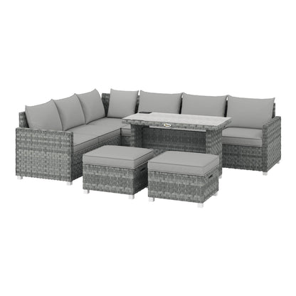 Outsunny 6 Seater Rattan Garden Furniture Set with three sofas, two footstools and a table