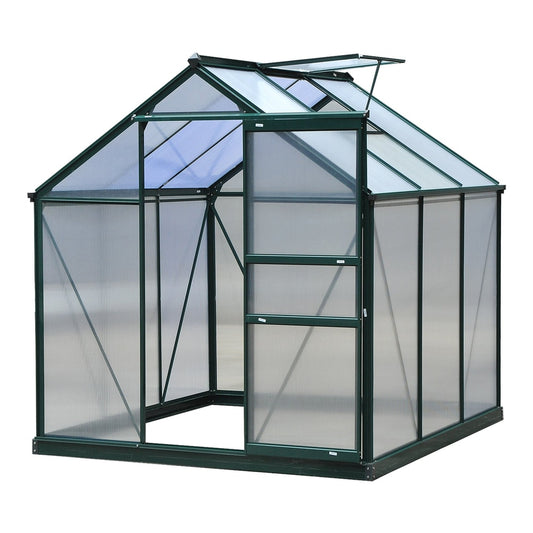 Outsunny Polycarbonate Greenhouse with aluminium frame and dark green finish