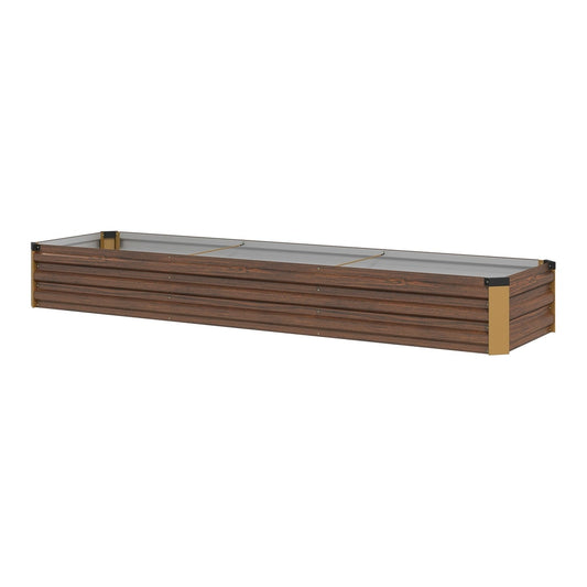 Outsunny Galvanised Steel Planter, a long rectangular raised garden bed with brown corrugated sides and gold corner posts