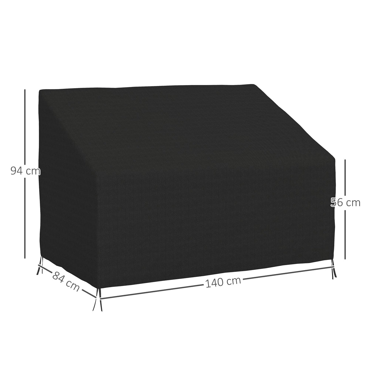 This garden furniture protector has dimensions 140cm long, 84cm wide and 94cm high